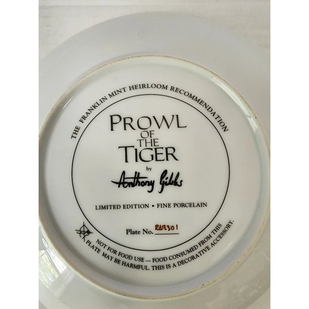 Franklin Mint Prowl of the Tiger Anthony Gibbs Ltd Porcelain Plate